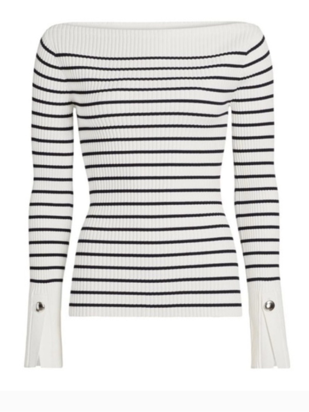NWOT A.L.C. Anya Striped Off-White and Dark Navy Striped Ribbed Knit Top - Picture 12 of 13